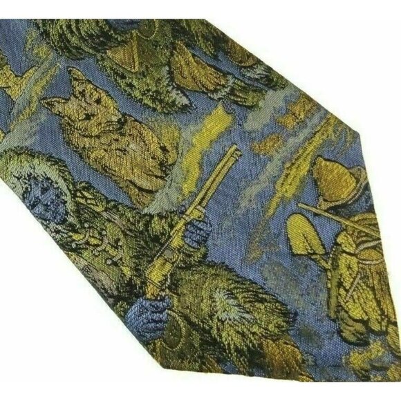 Arctic Hunters Silk Tie Woven Scenic Necktie Made in Italy Blue Gold - Picture 2 of 3